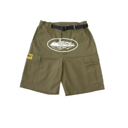 Corteiz Alcatraz Utility Cargo Shorts Khaki Green