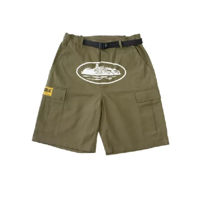 Corteiz Alcatraz Utility Cargo Shorts Khaki Green